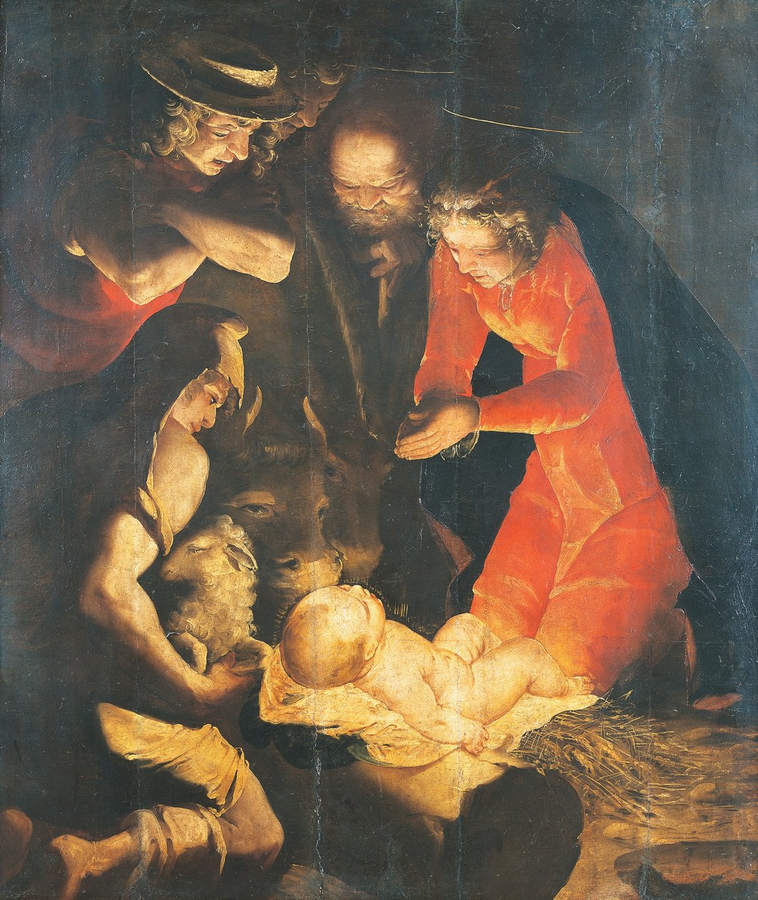 The Adoration of the Shepherds, av Luca Cambiaso (1527-1585), olje på lerret av Luca Cambiaso
