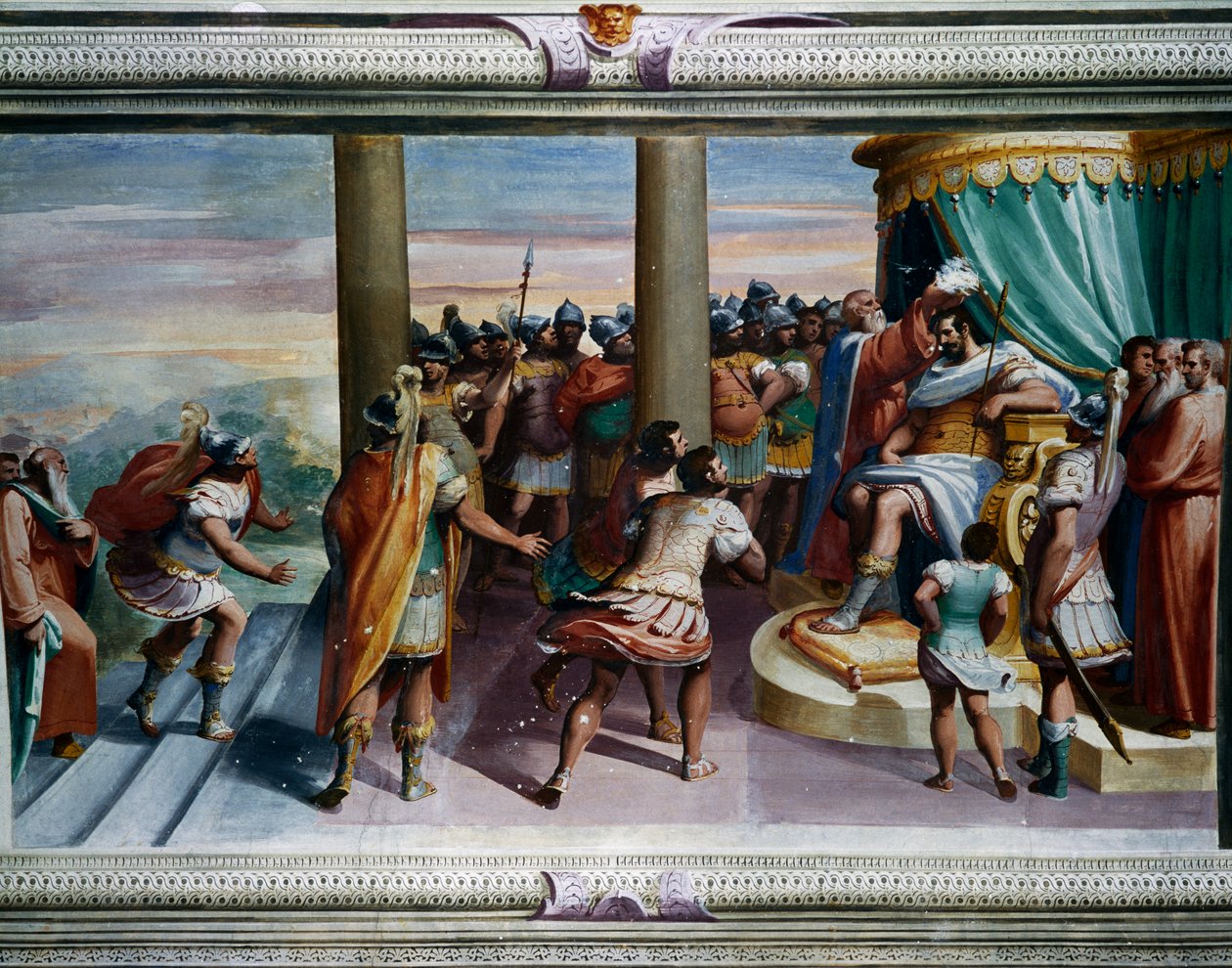 The Rape of Sabine (1500-tallet), av Luca Cambiaso (1527-1585), freskomaleri, Villa Imperiale, Genova, Liguria, Italia Detalj av Luca Cambiaso