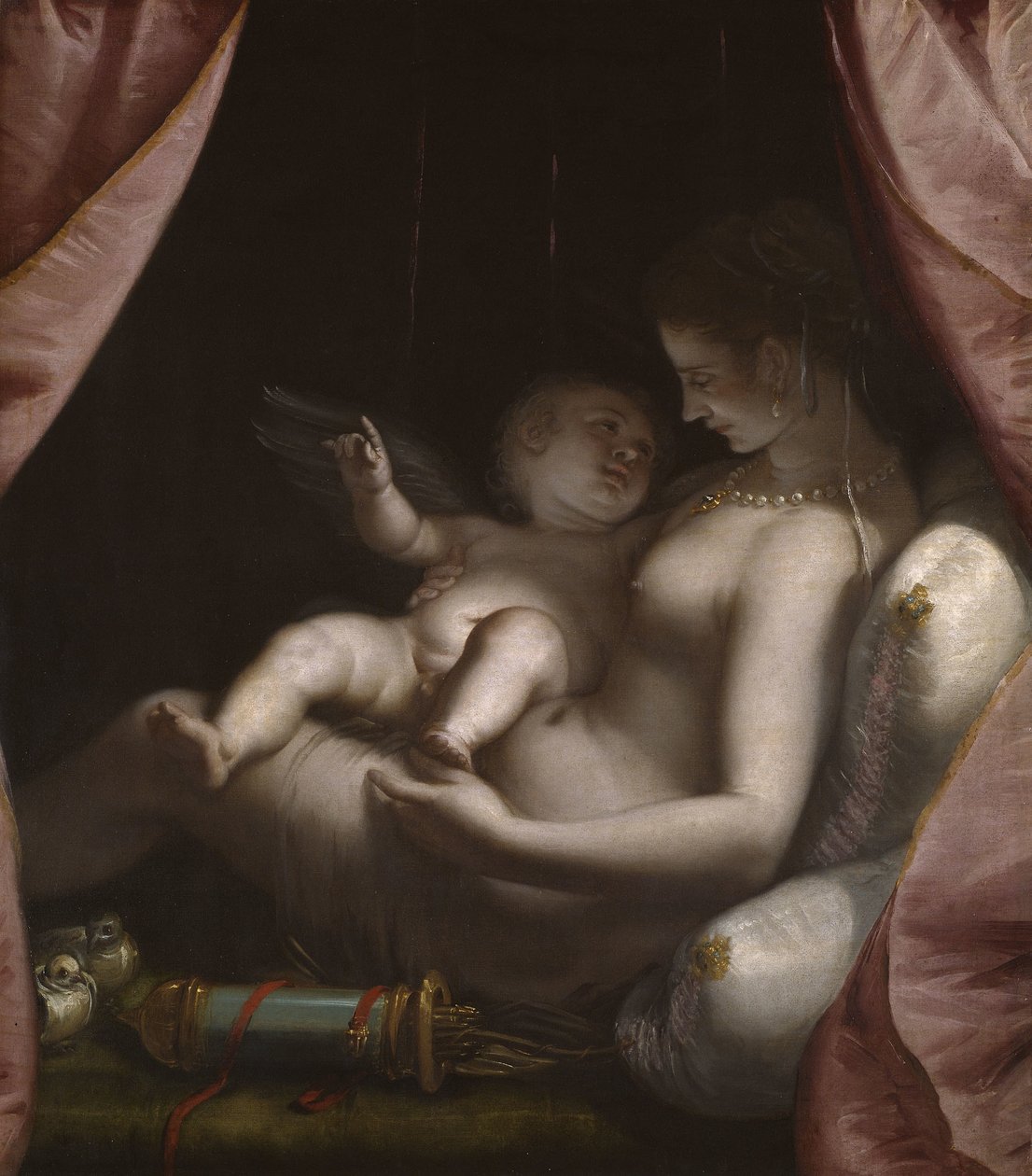 Venus og Amor, ca. 1570 (olje på lerret) av Luca Cambiaso