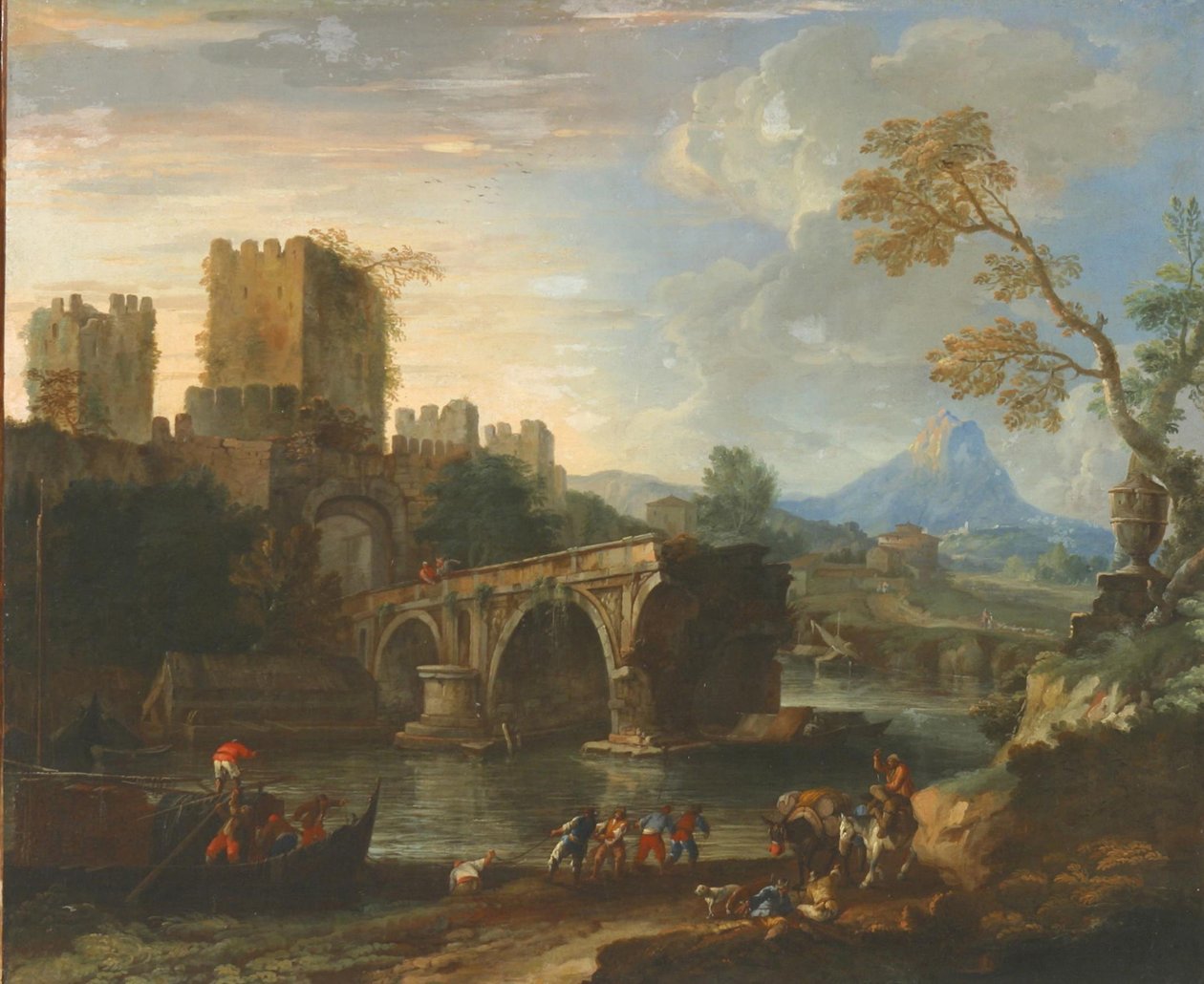 Capriccio med den ødelagte broen. av Luca Carlevaris