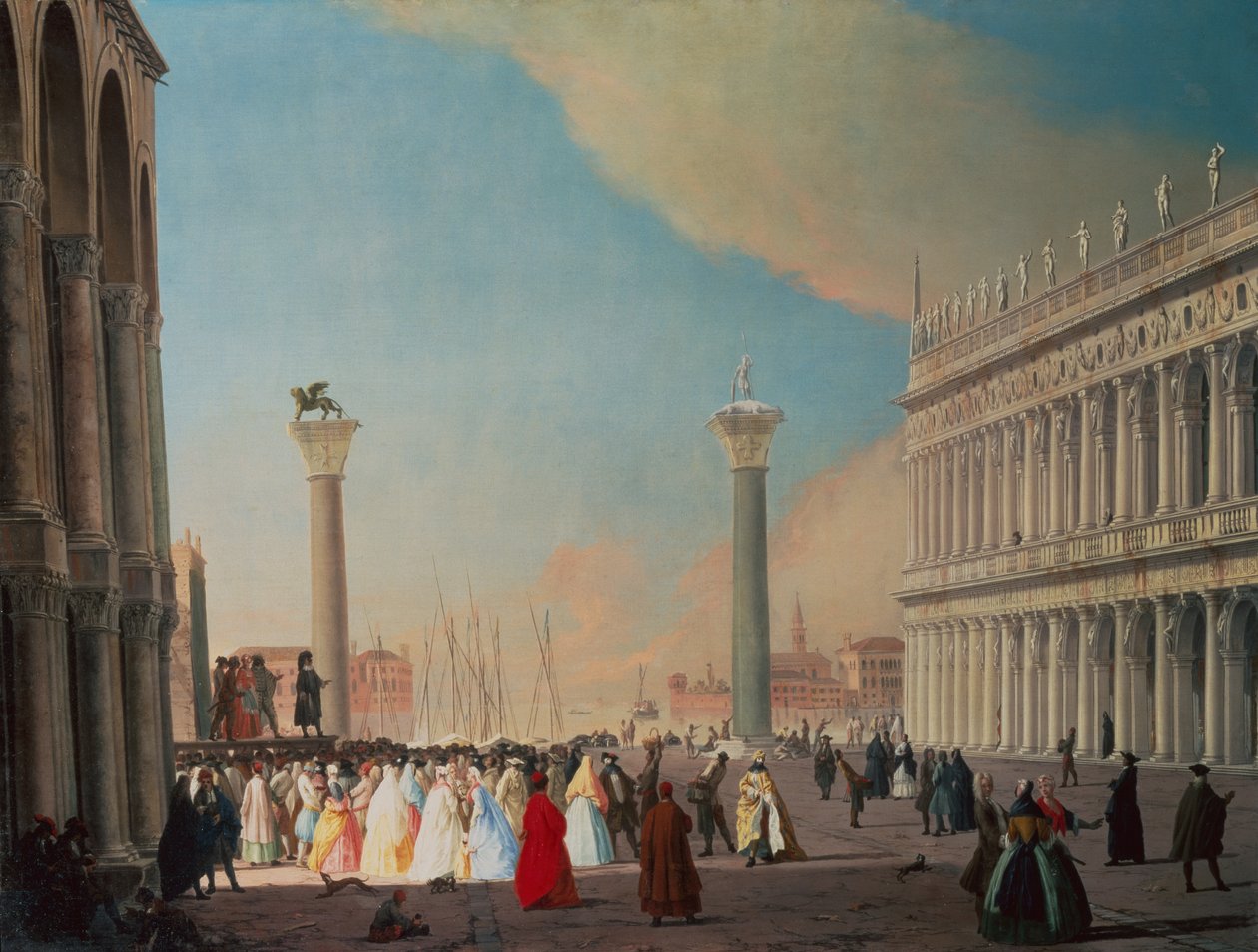 Piazzetta, Venezia, ser sørover fra foran fasaden til San Marco (olje på lerret) av Luca Carlevaris