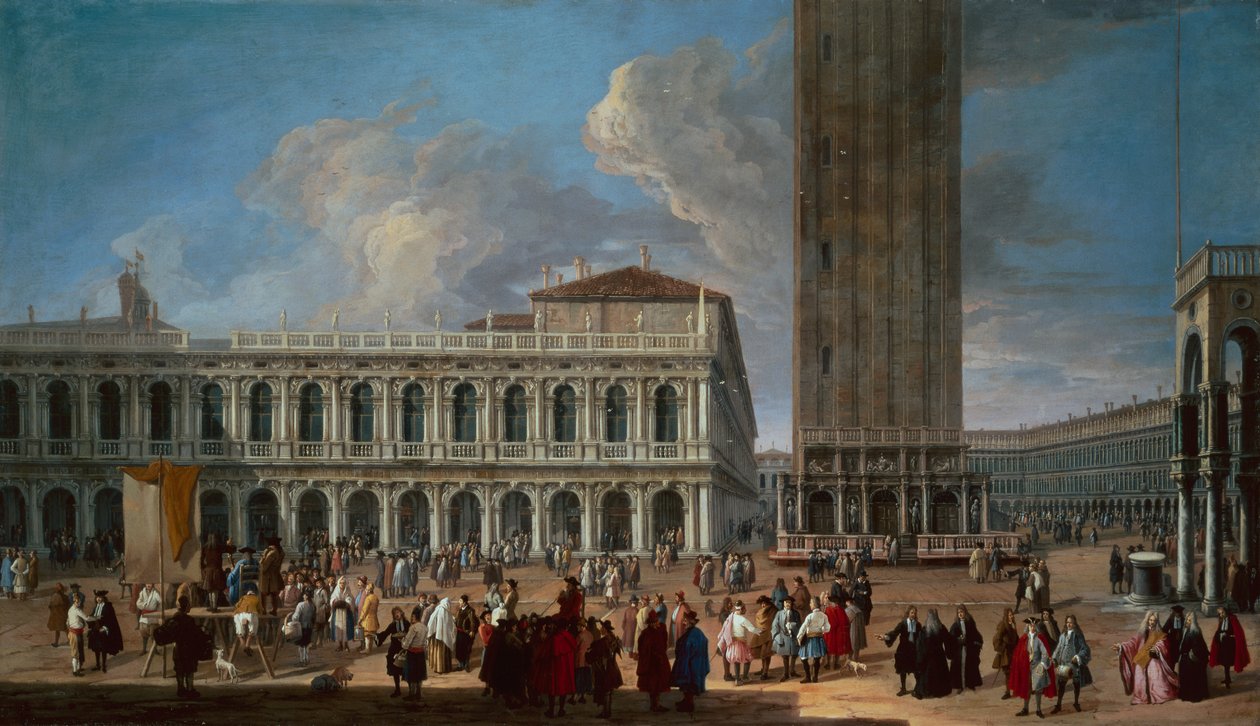 Piazzetta og Piazza San Marco, Venezia (olje på lerret) av Luca Carlevaris