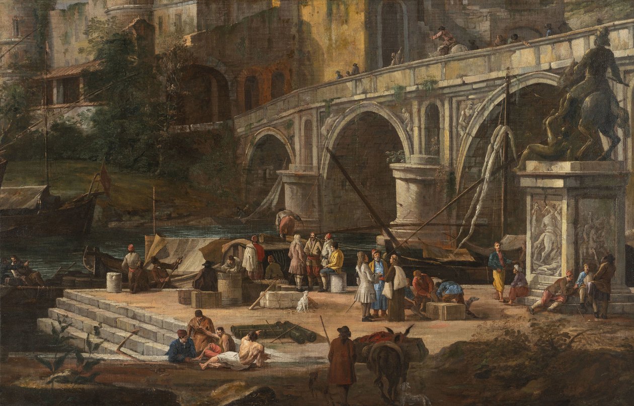 Utsikt over en elvehavn, mellom 1690 og 1699. av Luca Carlevaris