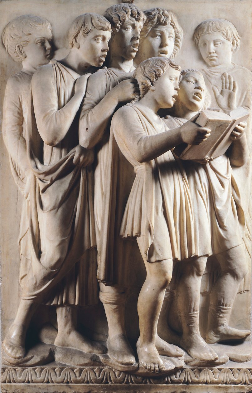 Barn og kjeruber synger, detalj av Cantoria (korgalleri) av Luca Della Robbia