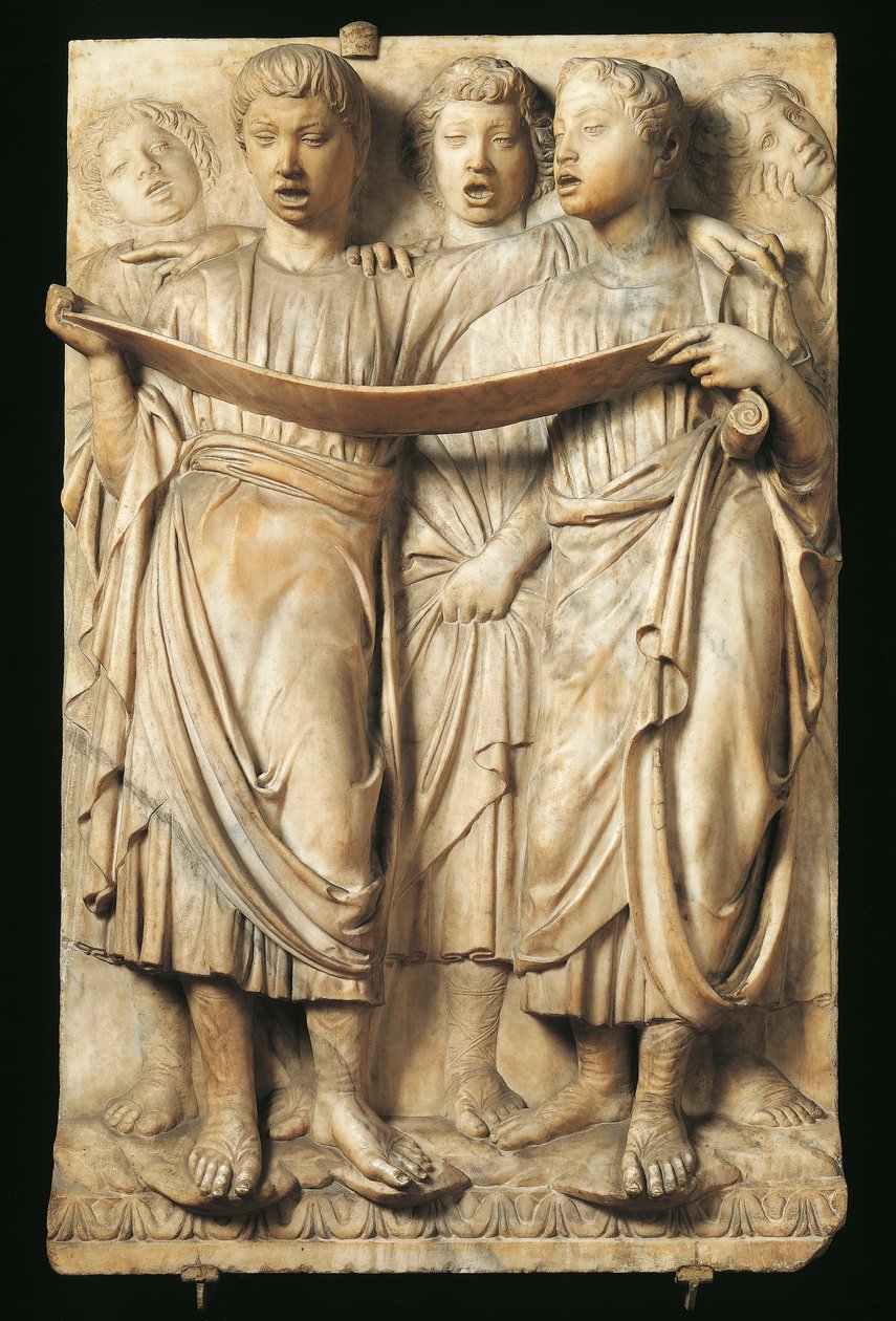 Barn som synger, detalj fra Cantoria (korgalleri) av Luca Della Robbia (ca 1400-1481), marmor, relieff for katedralen Santa Maria del Fiore, Firenze av Luca Della Robbia