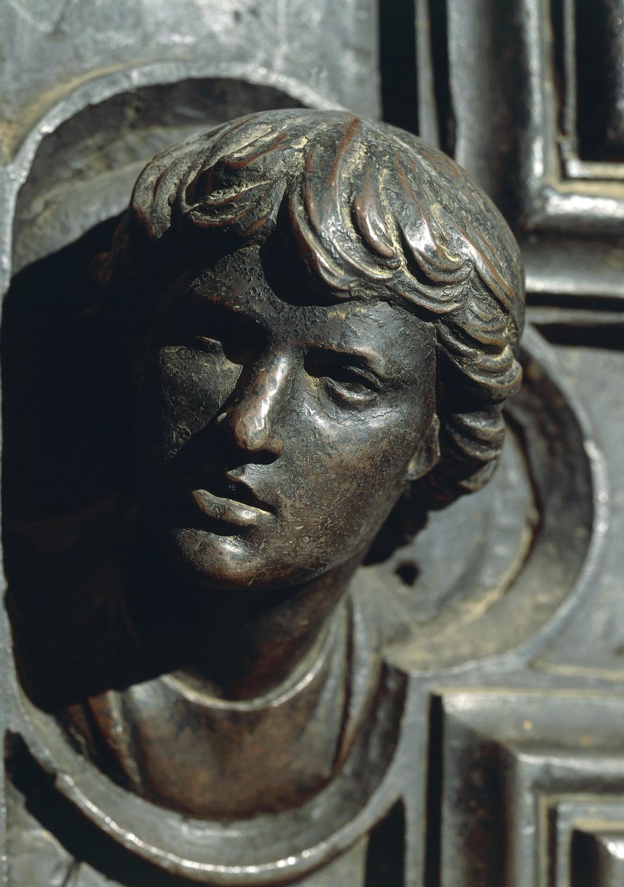 Leder av Giuliano de Medici, detalj fra bronsearbeid på dør av Luca della Robbia (1400-1481). Nytt sakristi, katedralen Santa Maria del Fiore, Firenze. Italia av Luca Della Robbia