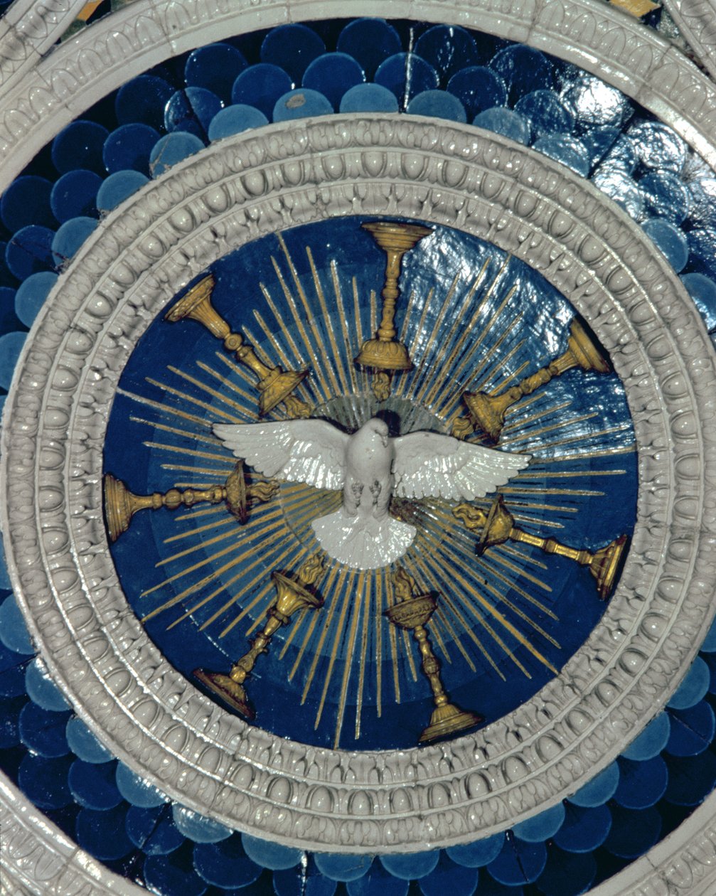 Den hellige ånd, rund fra graven til kardinalen i Portugal, 1460-tallet (glasert terrakotta) av Luca Della Robbia