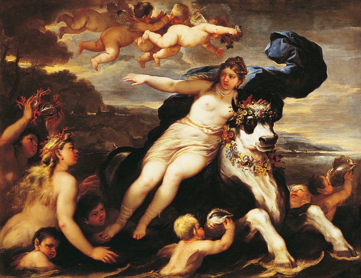 Adduksjon av Europa, av Luca Giordano (1634-1705), olje på lerret av Luca Giordano