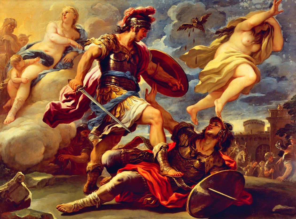 Aeneas beseirer Turnus, av Luca Giordano (1634-1705), olje på lerret av Luca Giordano