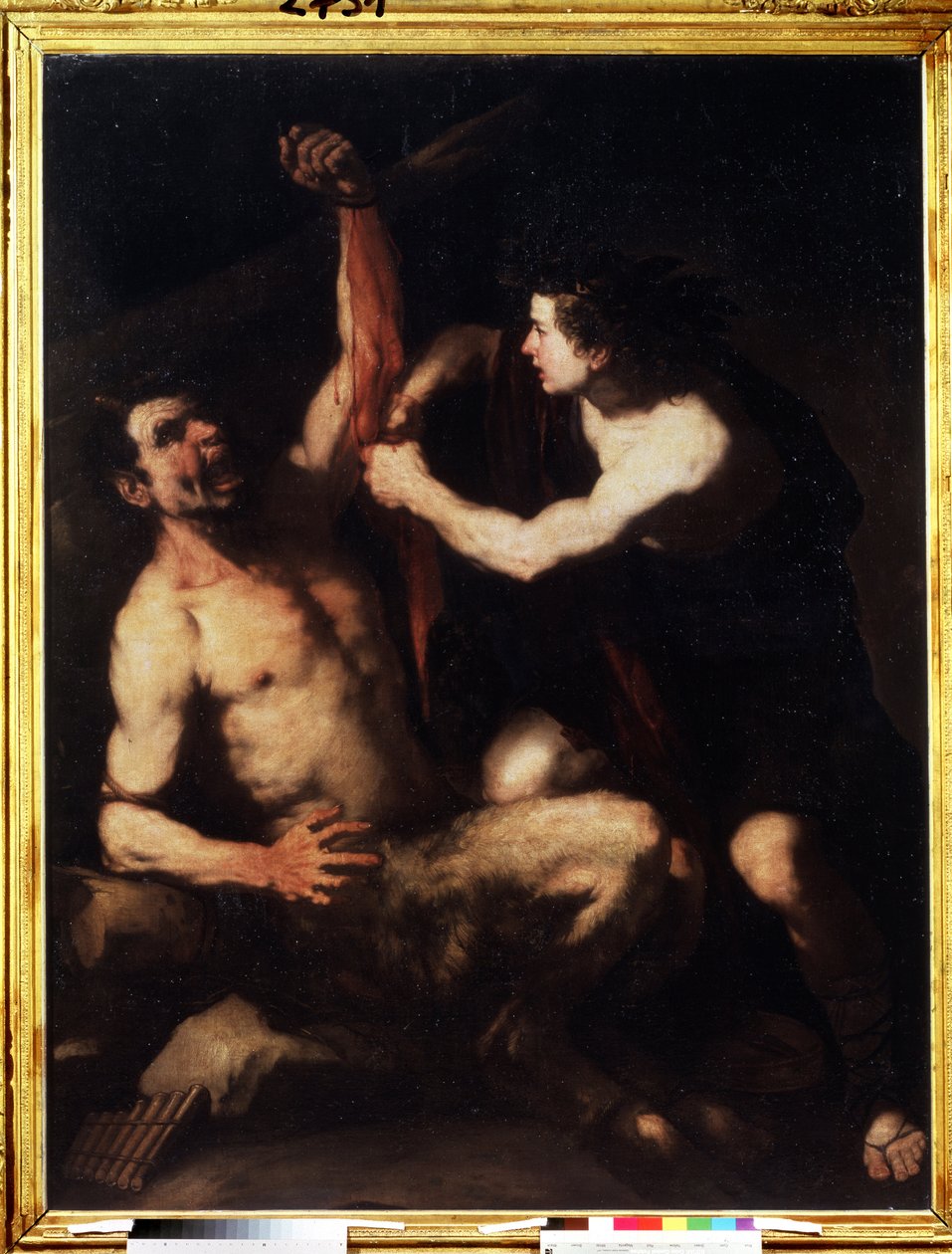 ""Apollo og Marsyas"" Apollo, etter å ha vunnet utfordringen mot Marsyas, får ham flådd og deretter kastet inn i en hule. Maleri av Luca Giordano (1632-1705) rundt 1650. Manierisme. Pushkin-museet, Moskva av Luca Giordano