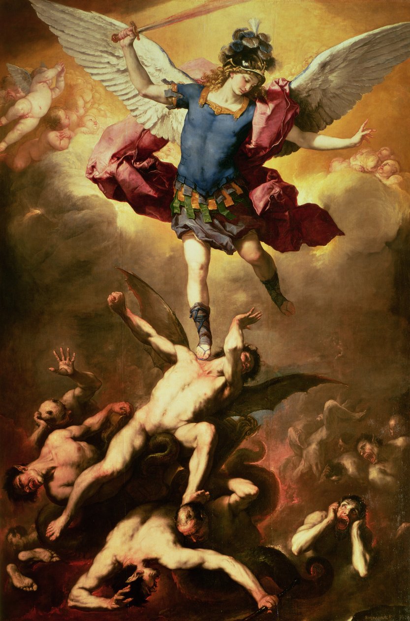 Erkeengelen Michael styrter opprørsengelen, ca. 1660-65 av Luca Giordano