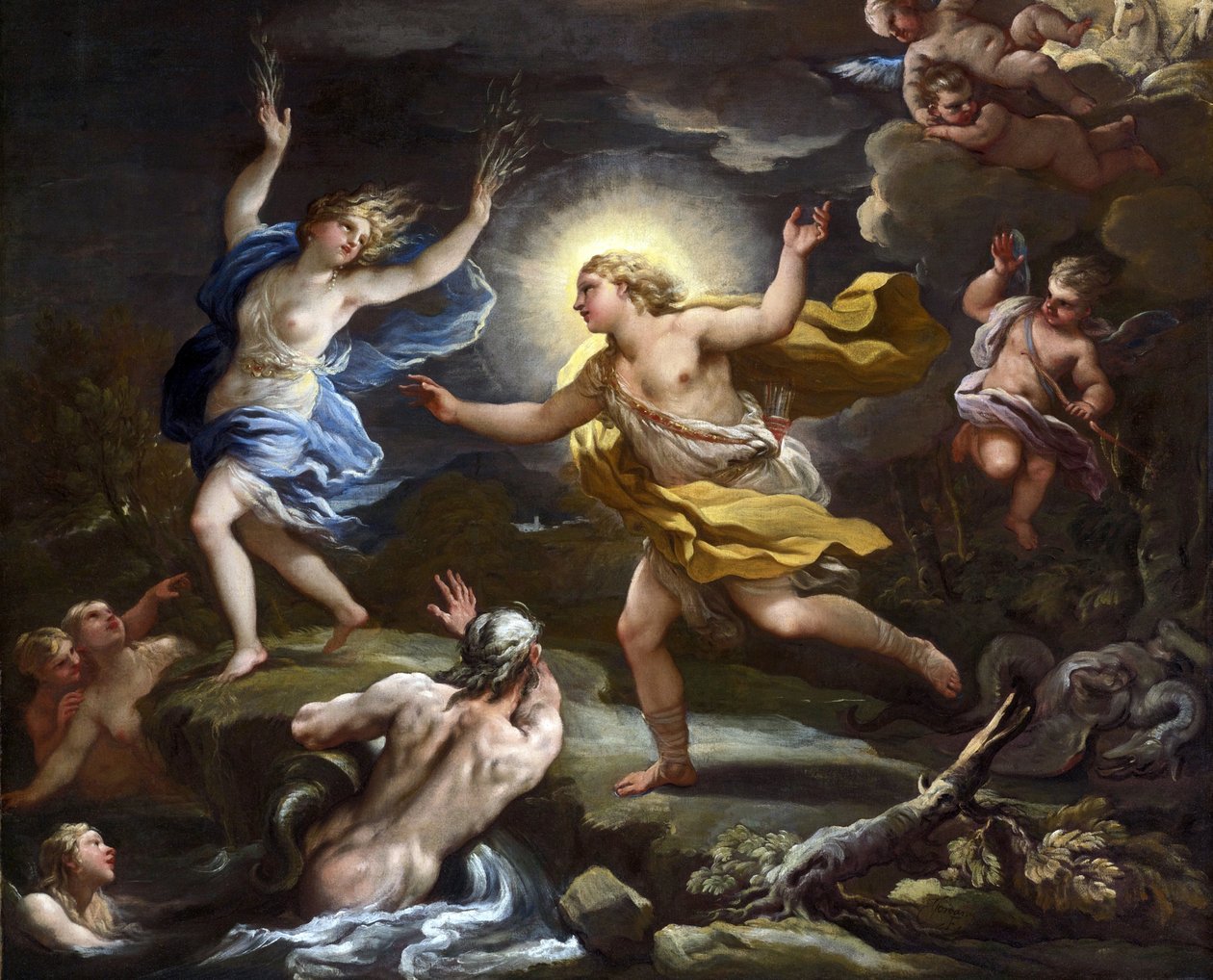 Barokk: Apollo og Daphne av Giordano, Luca (1632-1705). Olje på lerret av Luca Giordano