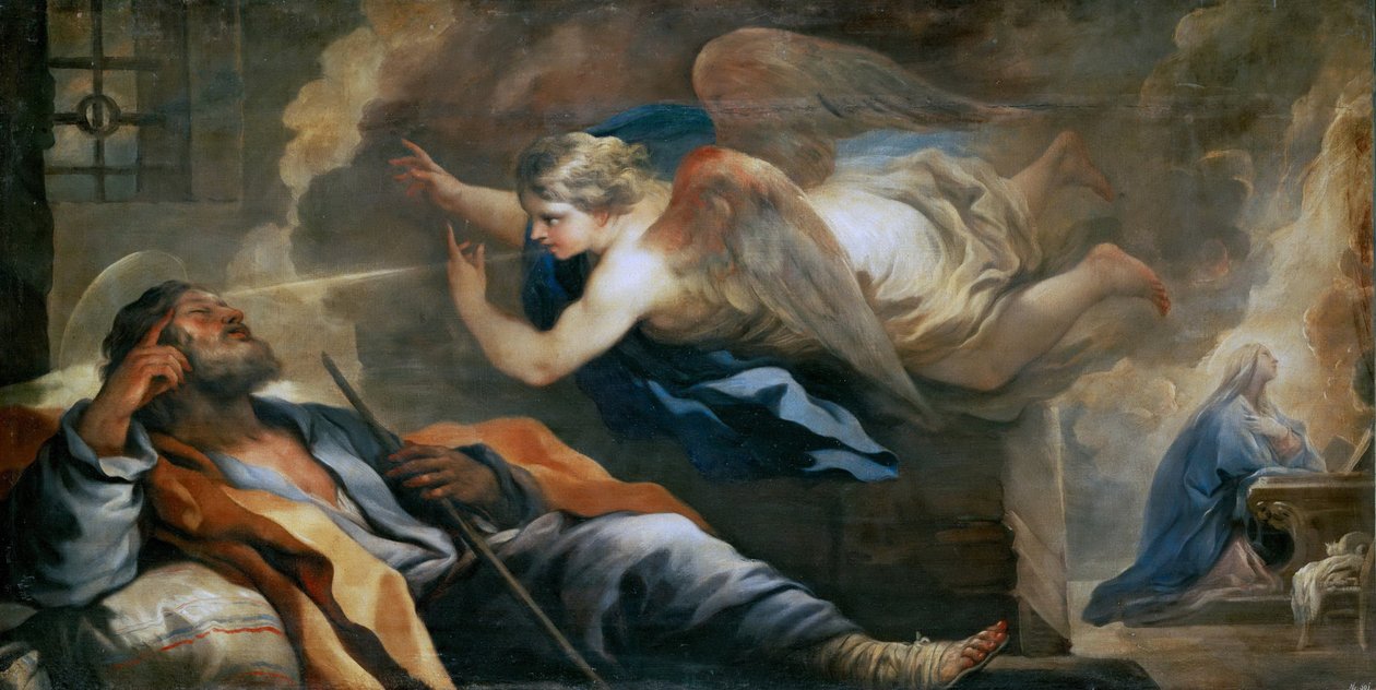 Barokk : The Dream of St. Joseph par Giordano, Luca (1632-1705), ca 1696. Olje på lerret, 97x187. Kunsthistorisk museum, Vienne av Luca Giordano