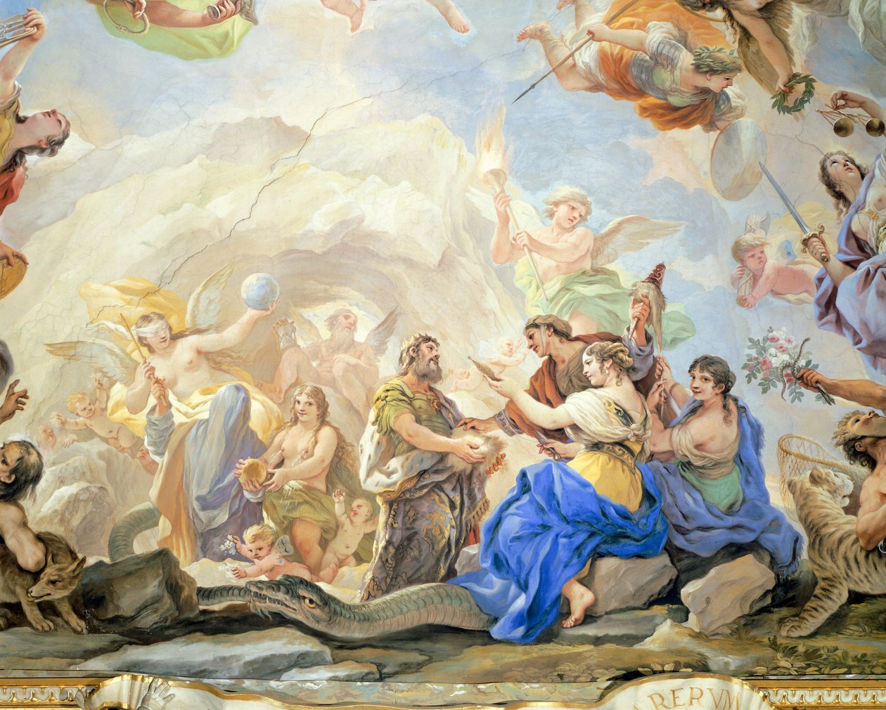Birth of Man, detalj av syklus av fresker i Hall of Mirrors av Luca Giordano (1634-1705), freskomaleri, Palazzo Medici Riccardi, Firenze av Luca Giordano