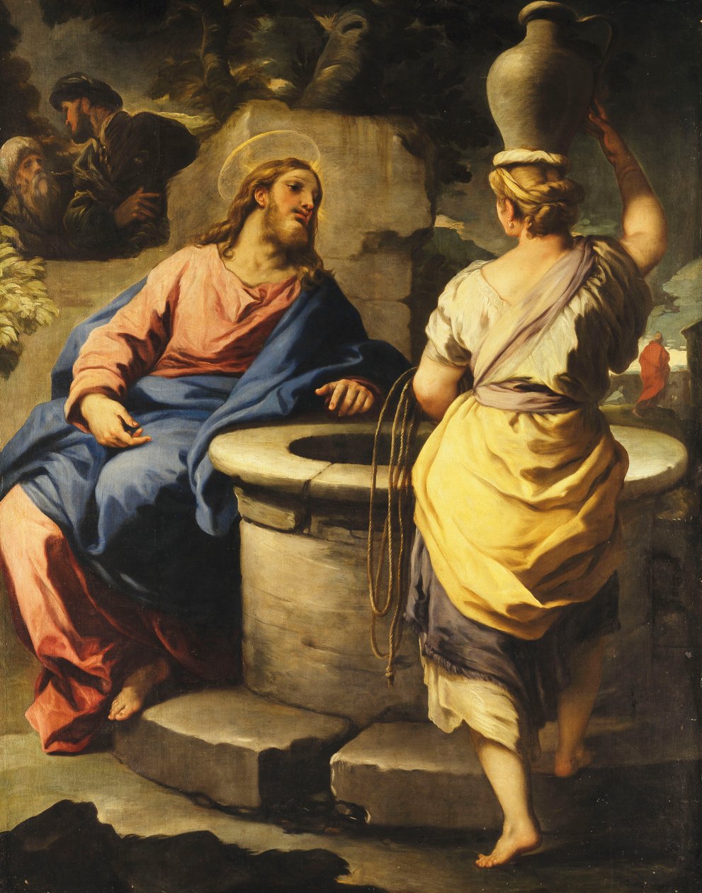 Kristus og kvinnen i Samaria ved brønnen, ca. 1697 av Luca Giordano
