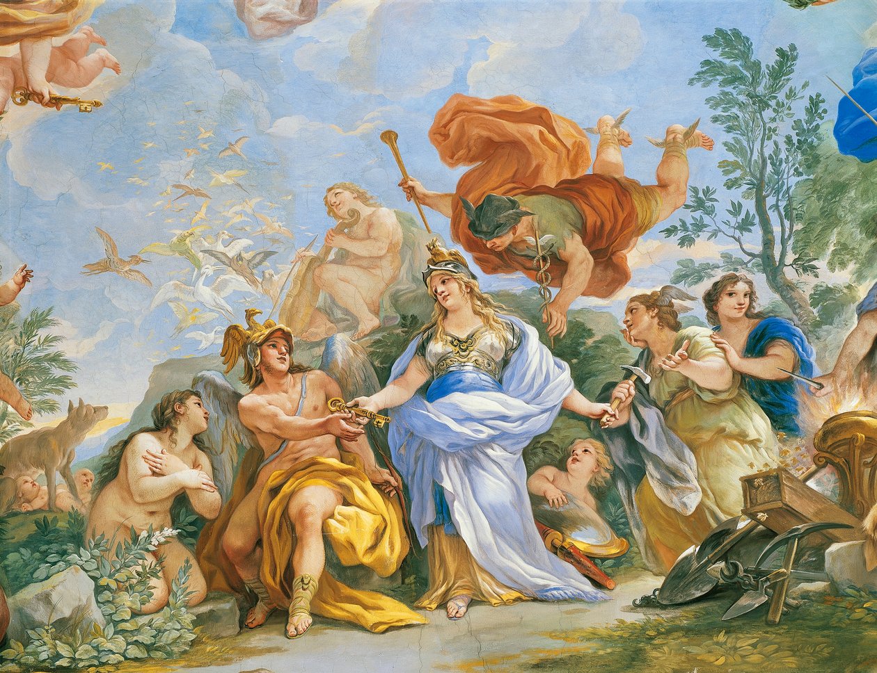 Fresco med apoteose av Medici-familien av Luca Giordano (1634-1705), Detalj av Luca Giordano