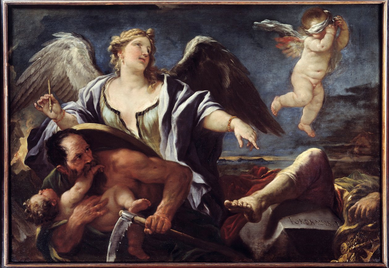 Historieskrivingskvitteringer på baksiden av tiden Maleri av Luca Giordano dit Fa Presto (1632-1705) 1600-tallet. Brest, Museum of Fine Arts av Luca Giordano