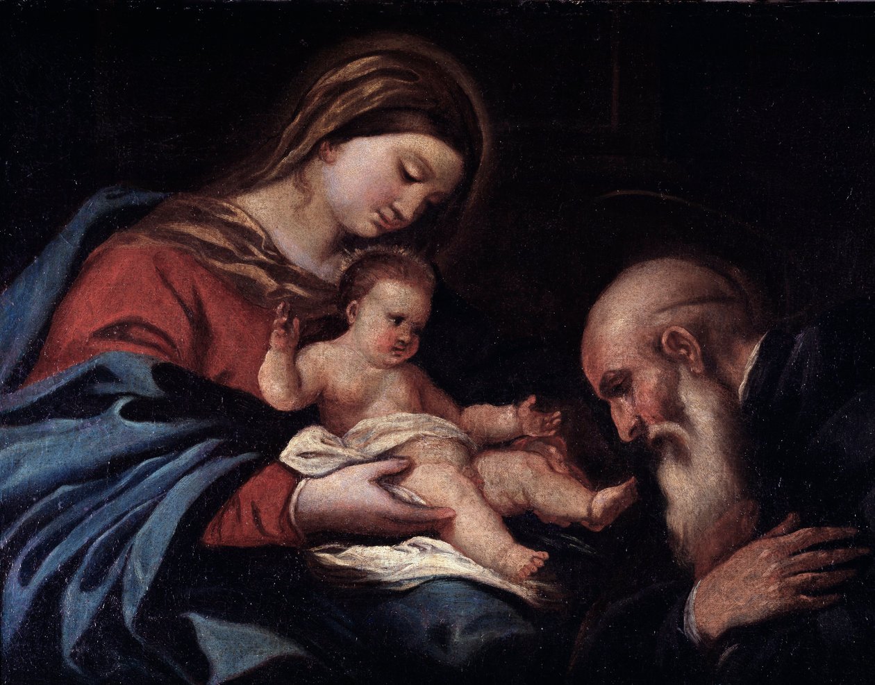 Madonna med barnet og den hellige Benedikt (olje på lerret av Luca Giordano