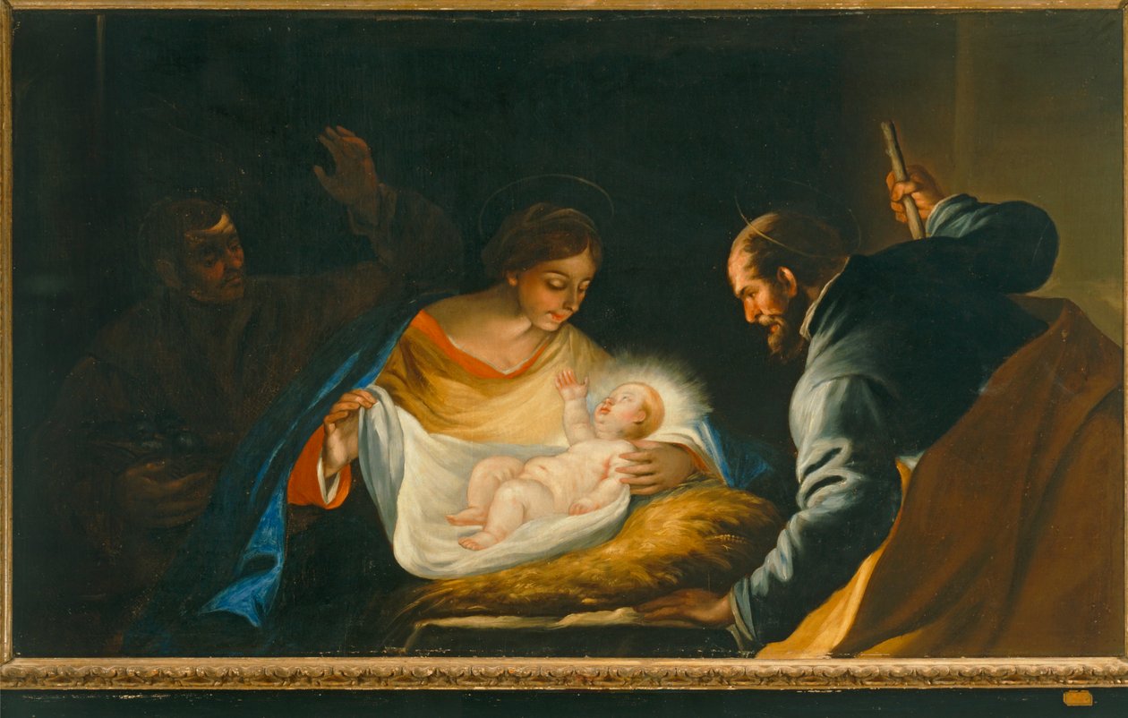 Julekrybbe med en prest (maleri) av Luca Giordano
