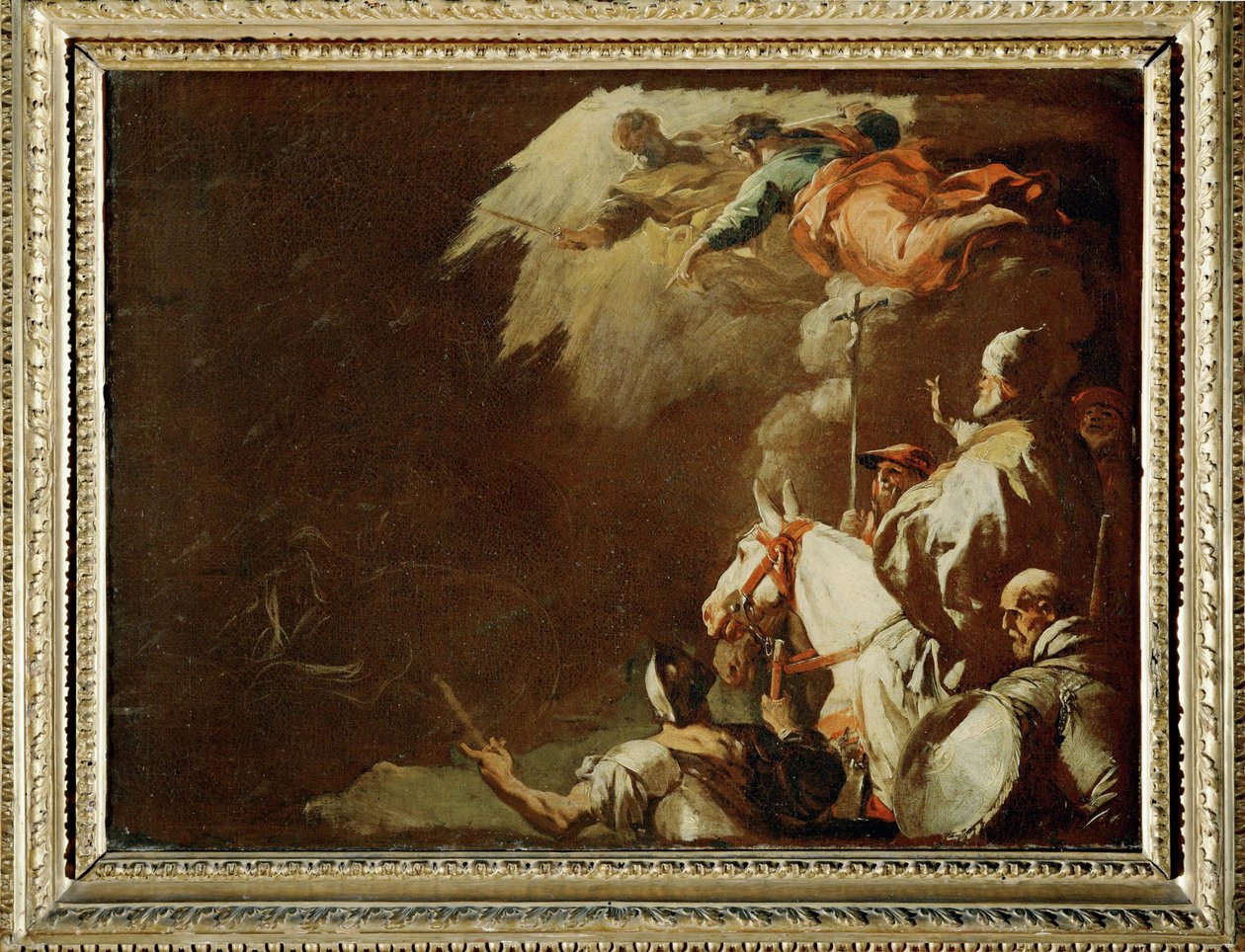 Pave Leo den store stiller ansiktet mot hunneren Attila Bozzetto (maleri på lerret) av Luca Giordano