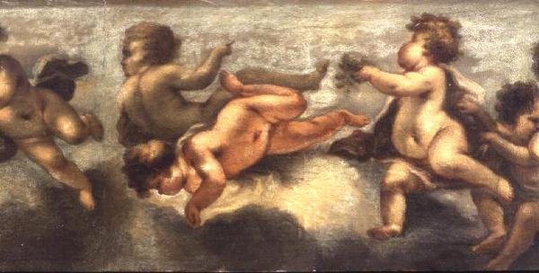 Putti disporting (papir på lerret) (sentral detalj) (se også 67091-94) av Luca Giordano