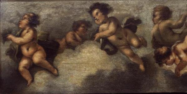 Putti disporting (papir på lerret) (detalj på venstre side) (se også 67091-94) av Luca Giordano