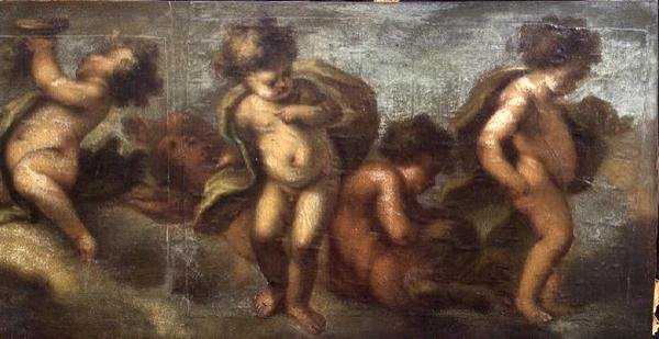 Putti disporting (papir på lerret) (høyre detalj) (se også 67087-90) av Luca Giordano