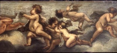 Putti disporting (papir på lerret) (høyre detalj) (se også 67091-93) av Luca Giordano