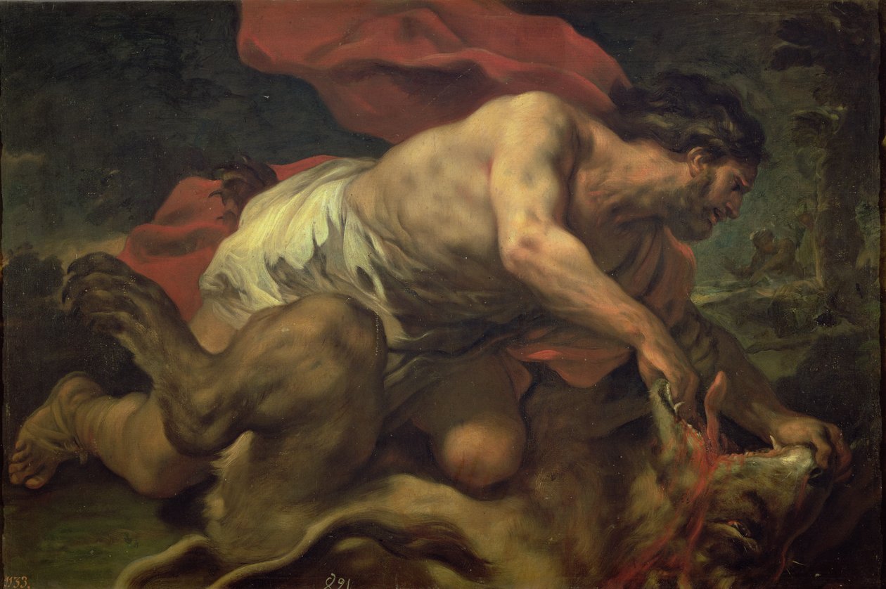 Samson og løven av Luca Giordano