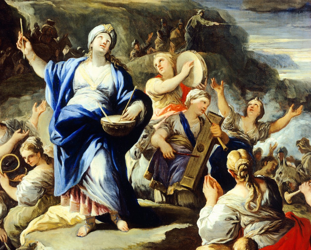 Scene med dans og sang, fra Song of Miriam, av Luca Giordano (1634-1705), olje på kobber av Luca Giordano