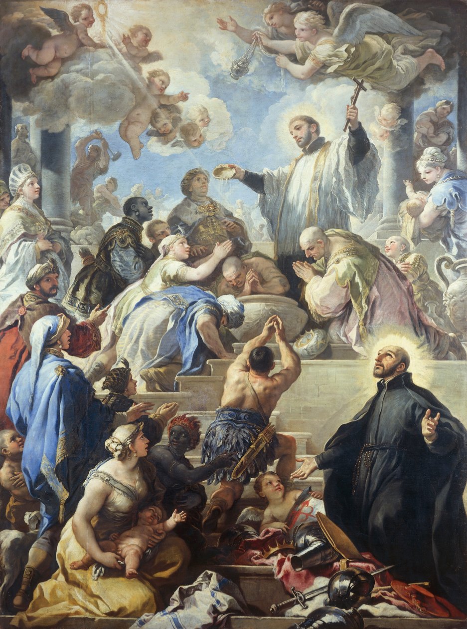 St Francis Xavier som døper indianere, av Luca Giordano (1634-1705), olje på lerret, 421x315 cm av Luca Giordano