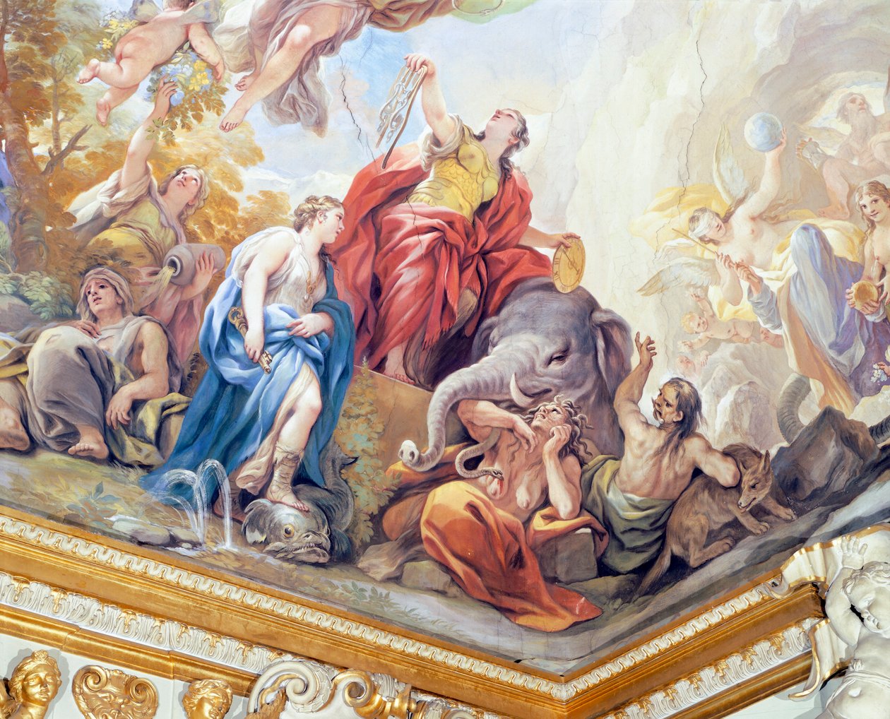 Temperance, detalj av syklus av fresker i Hall of Mirrors av Luca Giordano (1634-1705), freskomaleri, Palazzo Medici Riccardi, Firenze av Luca Giordano