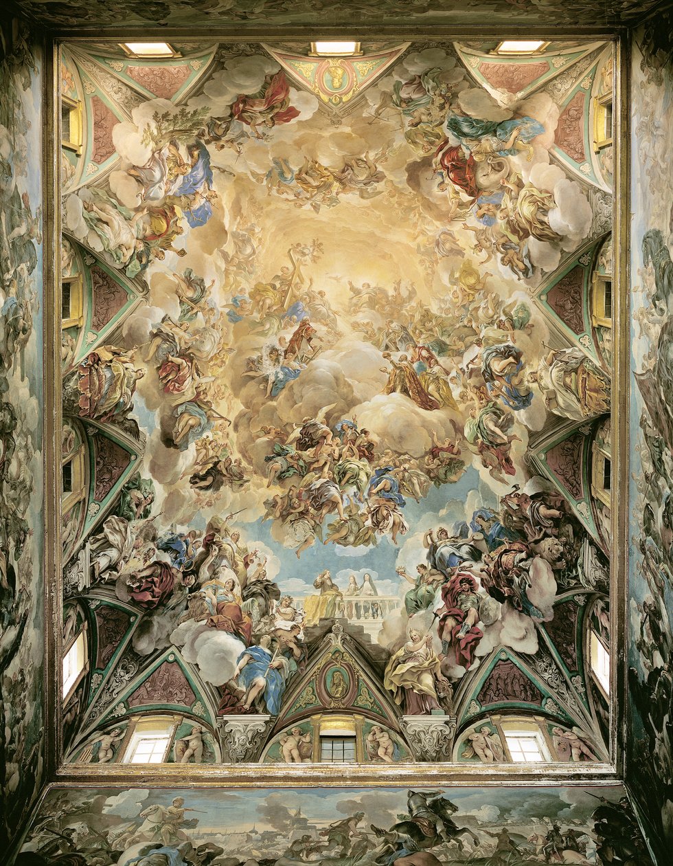 The Celestial Glory and the Triumph of the Habsburgs, fra taket over den store trappen av Luca Giordano