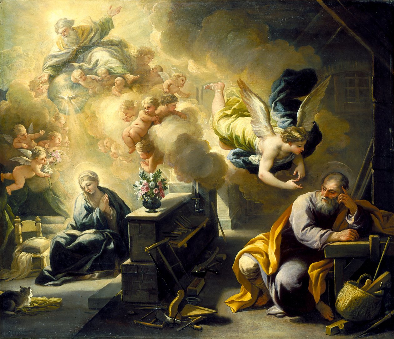 The Dream Of St. Joseph, ca.1700 (olje på lerret) av Luca Giordano