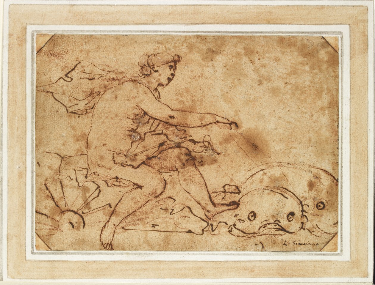 The Triumph of Galatea, 1600-tallet (blekk og rødt kritt på papir) av Luca Giordano