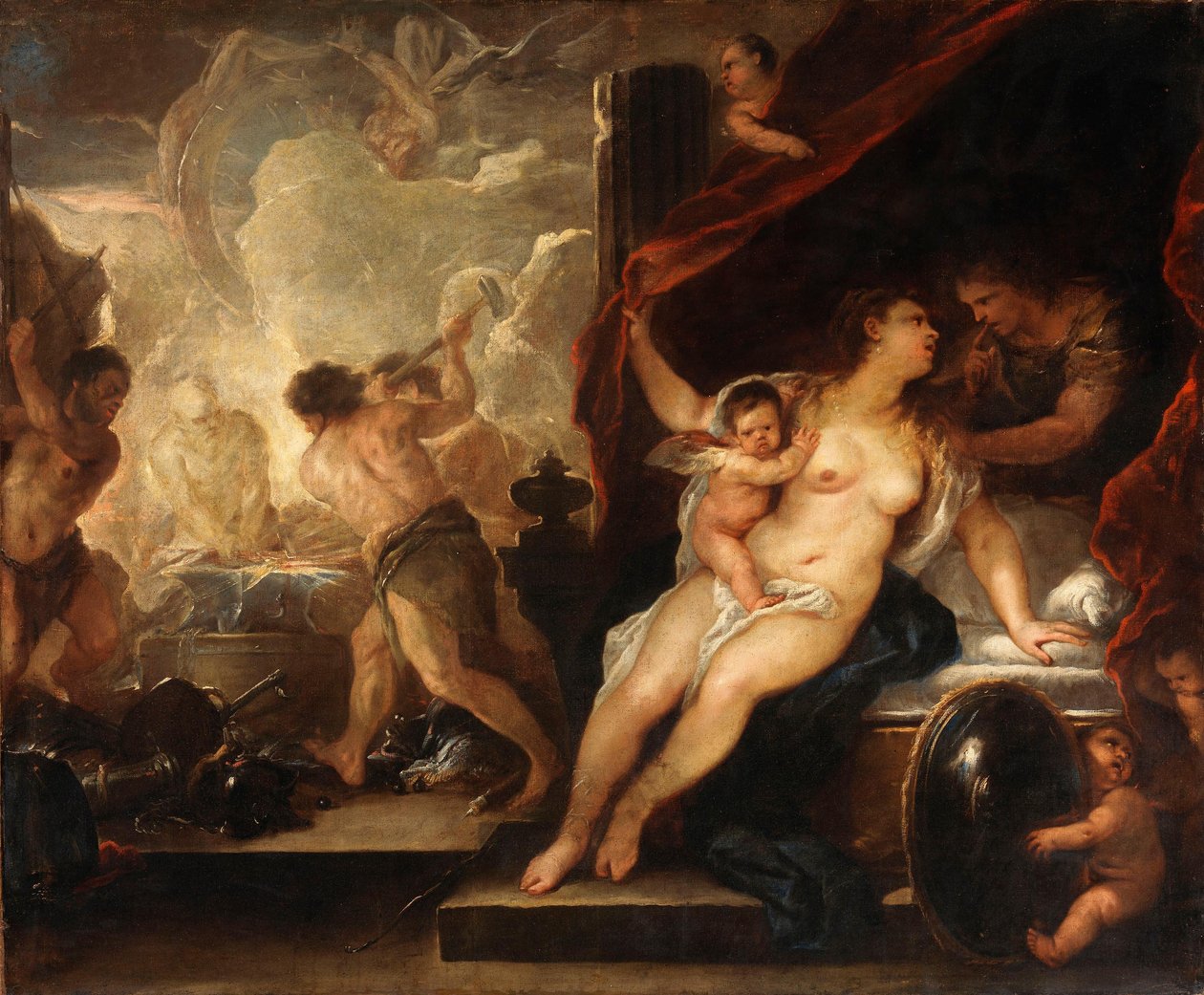 Venus, Mars und die Schmiede des Vulkan av Luca Giordano
