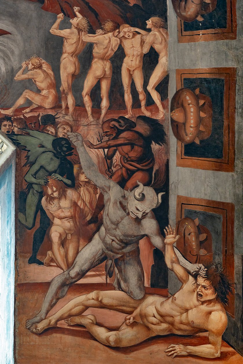 Call to Hell, en detalj som viser Antehell, hentet fra Dantes beskrivelse av Luca Signorelli