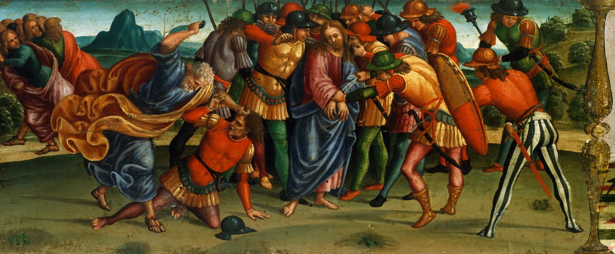 Capture of Christ, detalj fra Predella of Lamentation over Dead Christ av Luca Signorelli (1441-50 - 1523), tempera på tre, 270x240 cm av Luca Signorelli