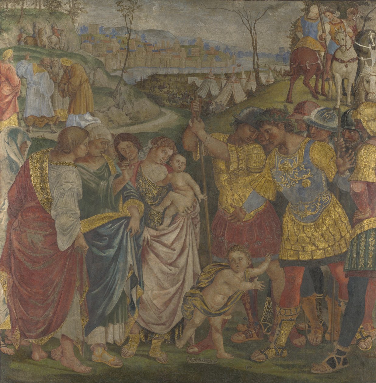 Coriolanus overtalt av familien til å skåne Roma-fresker fra Palazzo del Magnifico, Siena, 1509 av Luca Signorelli