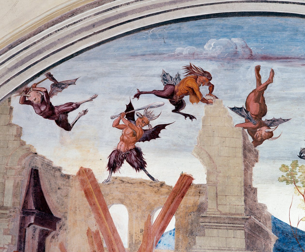 Gud straffer Florenzo (Gud straffer Florenzo) - Detaljfreskomaleri av klosteret laget av Luca Signorelli (ca. 1445-1523) som forteller om livet til Saint Benedict of Nursie (480 - 567) grunnlegger av Benediktinerordenen 1497-1498 Abbey. Oliveto Maggiore, av Luca Signorelli