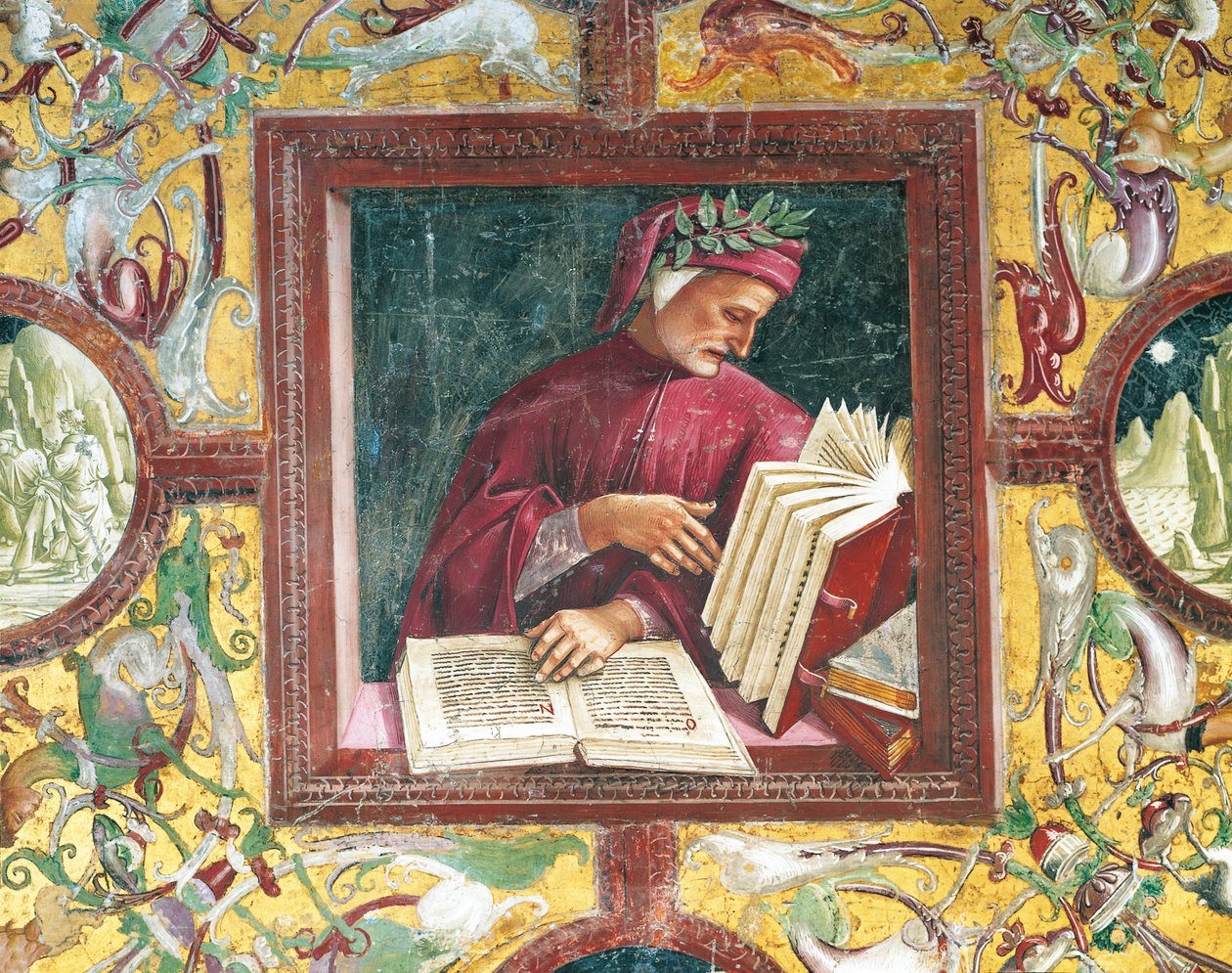 Italia, Umbria-regionen, Orvieto, katedralen, kapellet til Madonna di San Brizio, portrett av Dante Alighieri av Luca Signorelli, fresco av Luca Signorelli