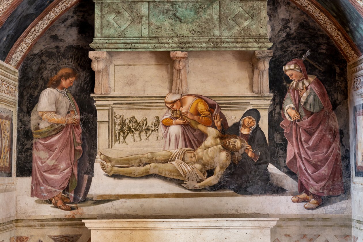 Klageklage over den døde Kristus mellom de to hellige Orvieto (S. Parenzo til høyre og S. Faustino til venstre) av Luca Signorelli