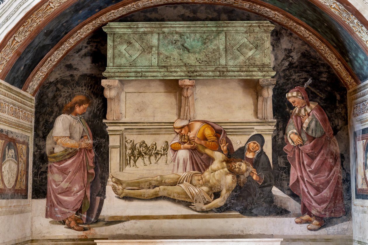 Klageklage over den døde Kristus mellom de to hellige Orvieto (S. Parenzo til høyre og S. Faustino til venstre) av Luca Signorelli