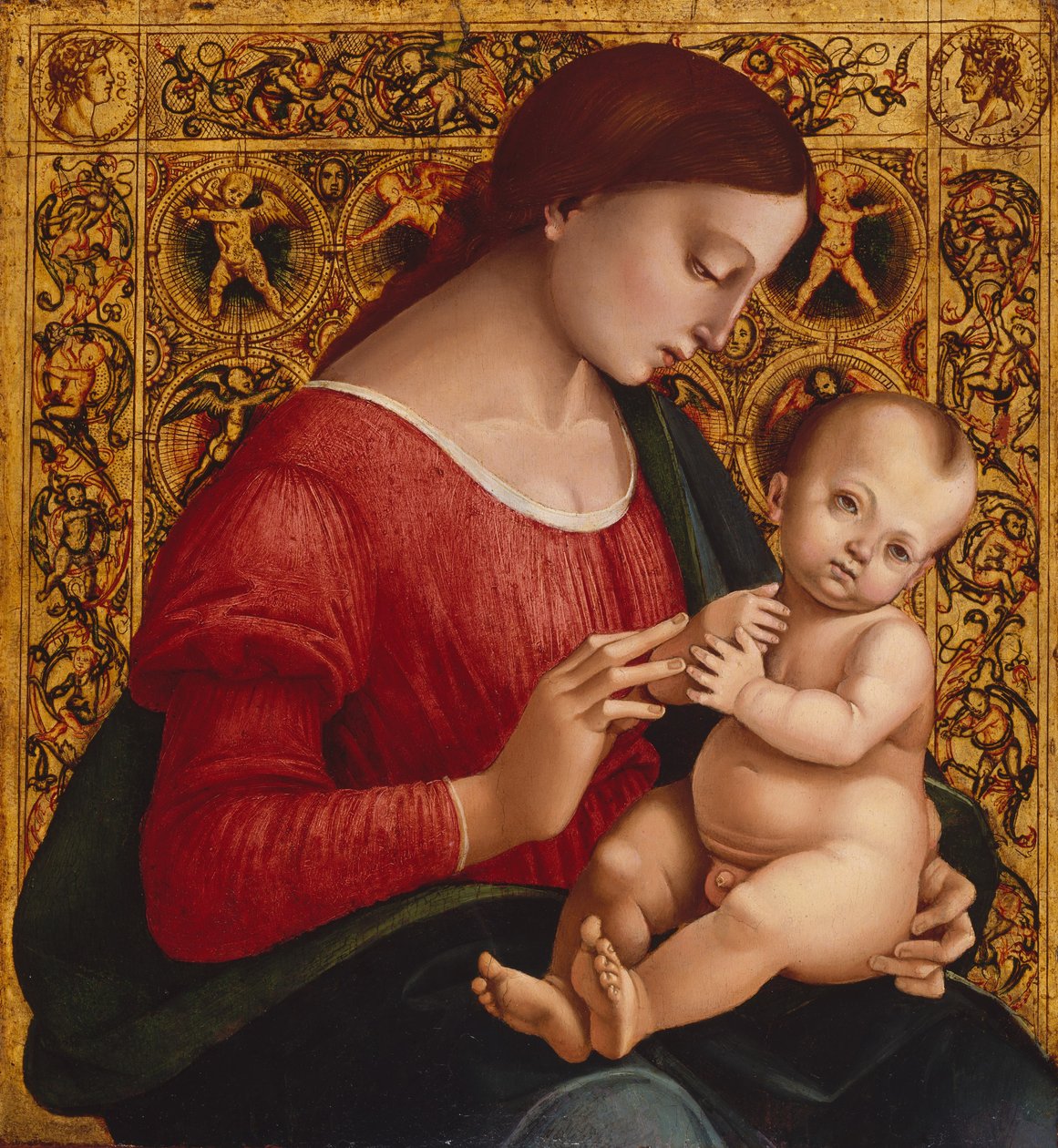 Madonna og barn, ca. 1505-07 (olje og gull på tre) av Luca Signorelli