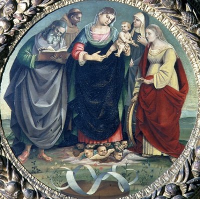 Hellig samtale (tempera på panel) av Luca Signorelli