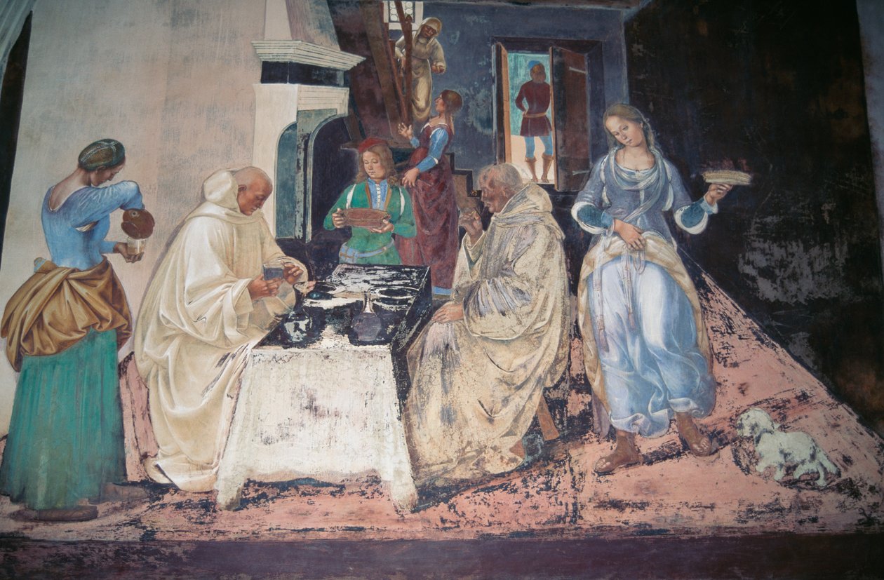 St. Benedict som irettesetter to munker som har brutt regelen, scene fra historiene til St. Benedikt av Monte Oliveto Maggiore av Luca Signorelli