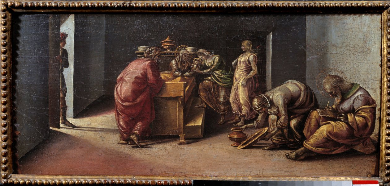 The Birth of Saint John the Baptist Maleri av Luca Signorelli (1441-1523) 1400-tallet Søn. 0,31x0,7 m av Luca Signorelli
