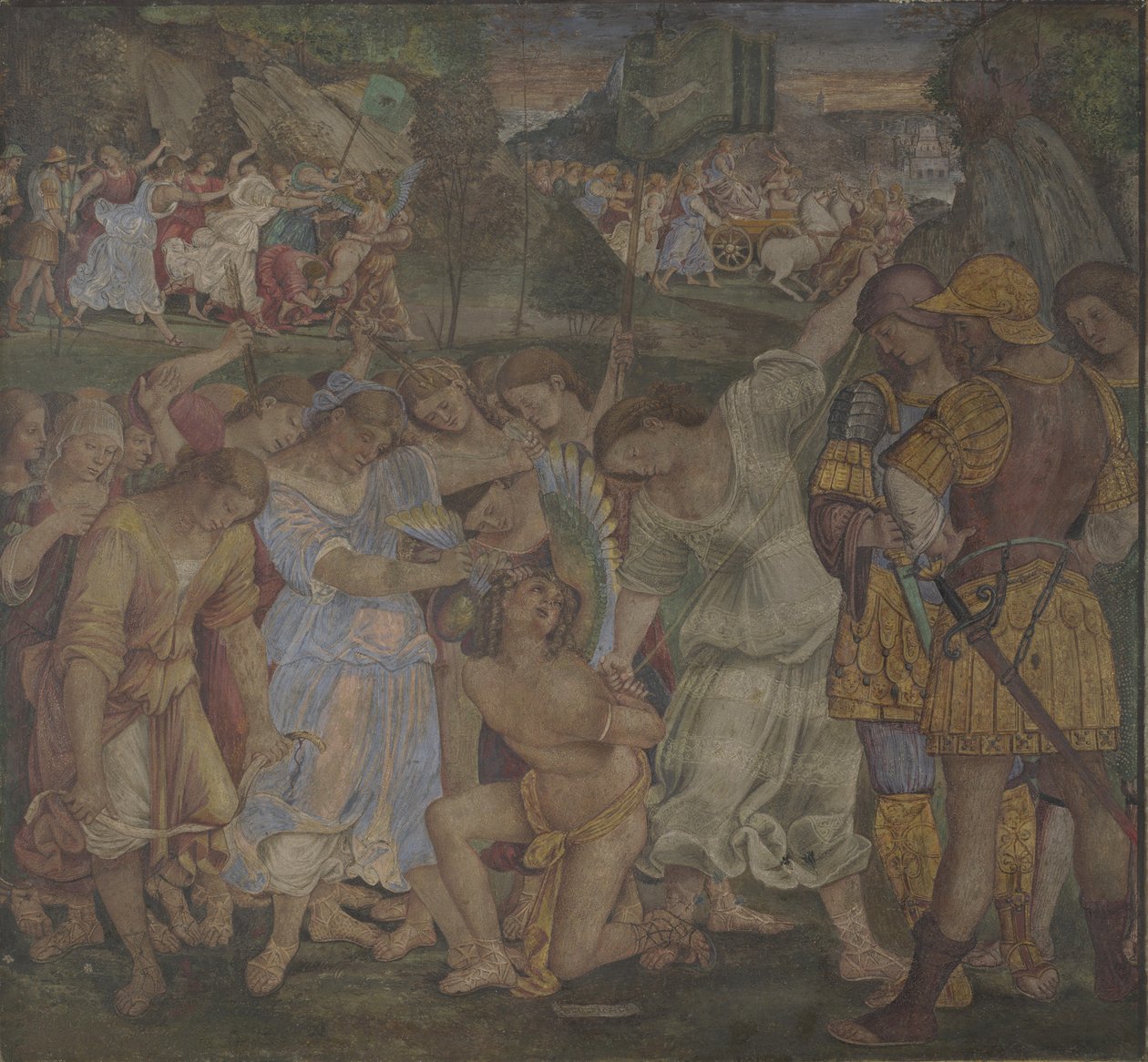 The Triumph of Chastity: Love Disarmed and Bound Fresker fra Palazzo del Magnifico, Siena, 1509 av Luca Signorelli