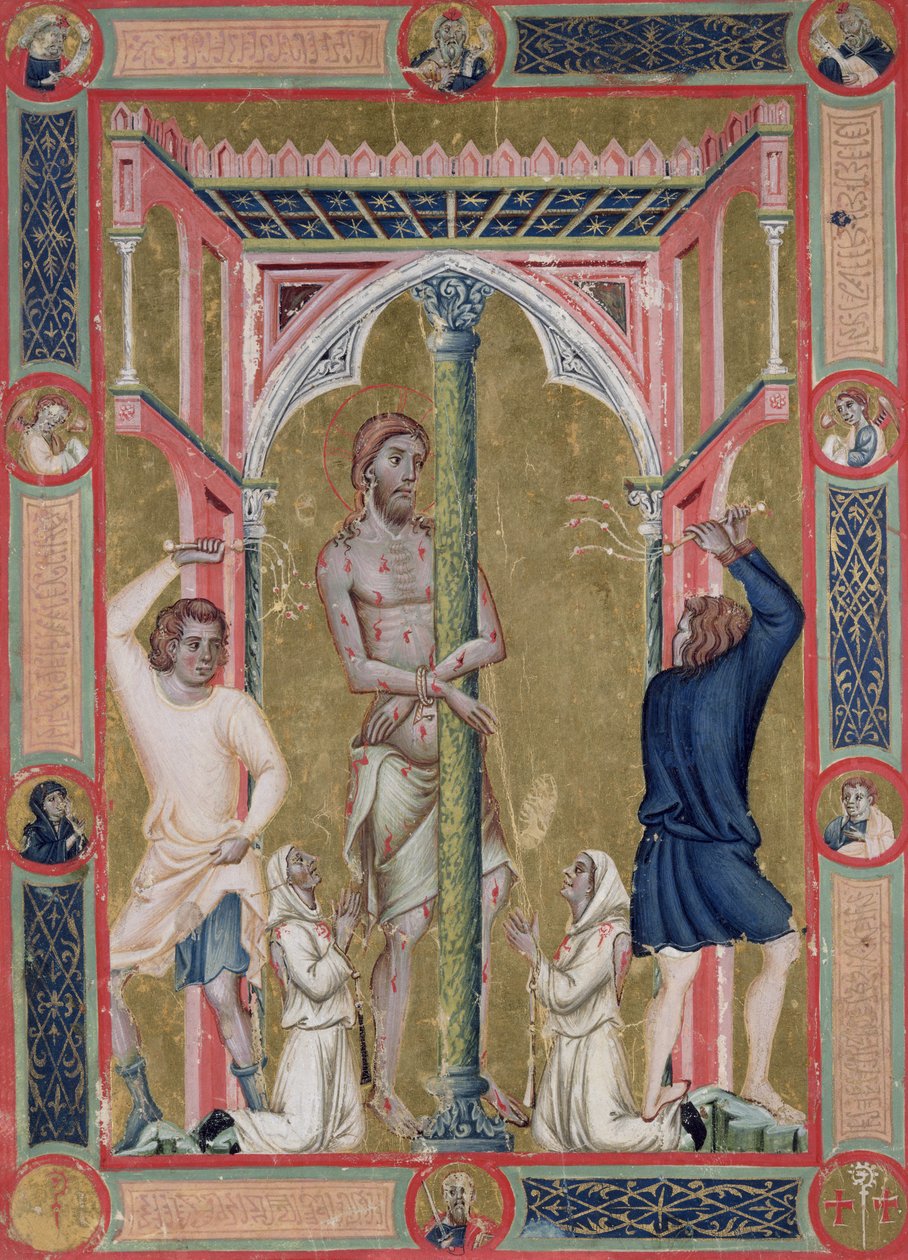 Kristi flagellasjon, fra Mariegola de la Scuola di San Giovanni Evangelista de Venise av Luca di Paolo Veneziano