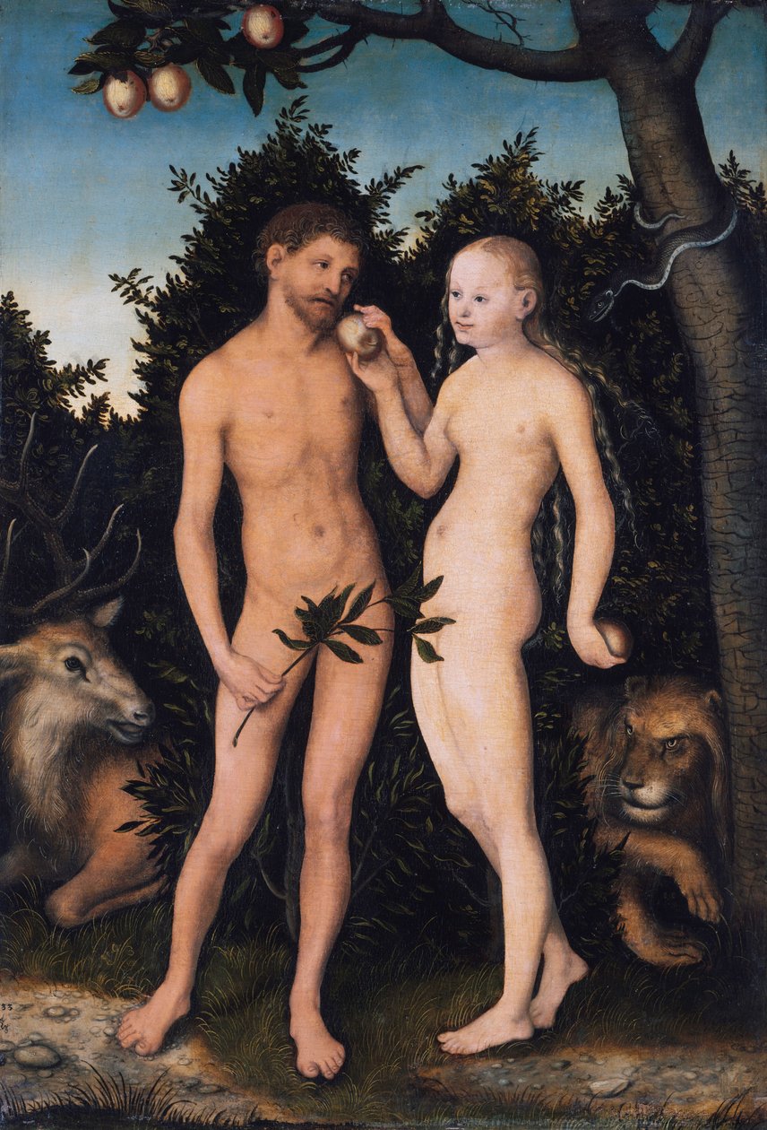 Adam og Eva i paradis (Menneskets fall) av Lucas Cranach the Elder